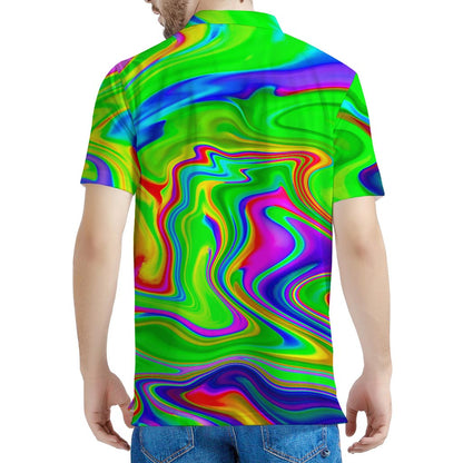Green Abstract Liquid Trippy Print Men's Polo Shirt