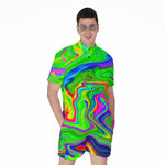 Green Abstract Liquid Trippy Print Men's Rompers