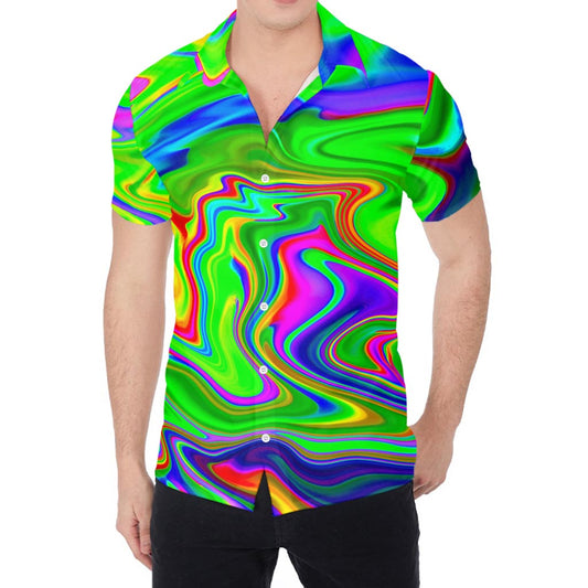 Green Abstract Liquid Trippy Print Men's Shirt