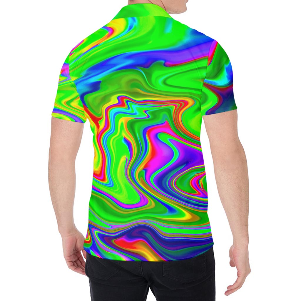 Green Abstract Liquid Trippy Print Men's Shirt