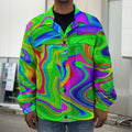 Green Abstract Liquid Trippy Print Men's Shirt Jacket