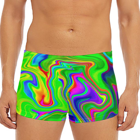 Green Abstract Liquid Trippy Print Men's Short Boxer Briefs