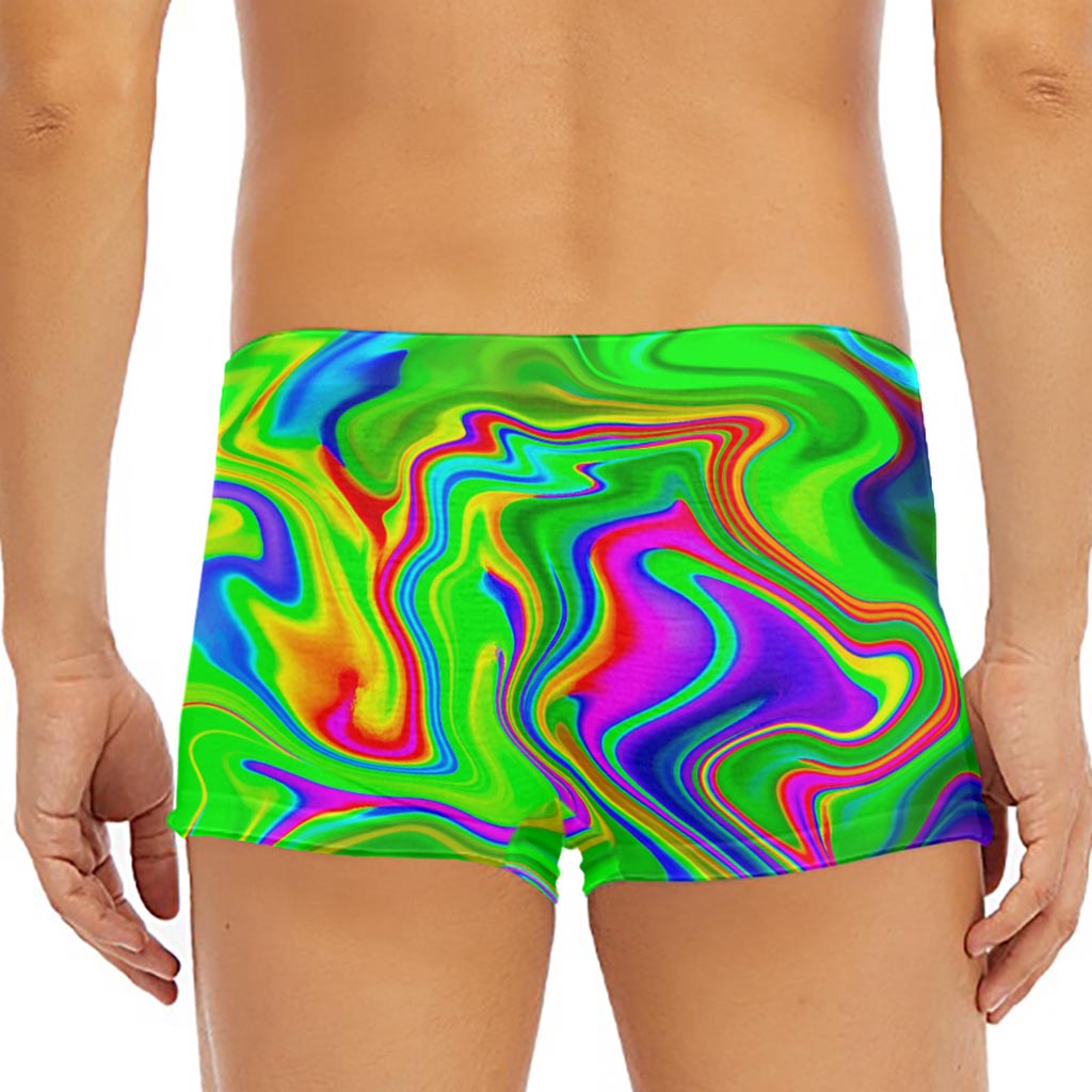 Green Abstract Liquid Trippy Print Men's Short Boxer Briefs