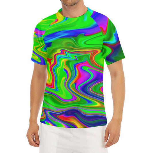 Green Abstract Liquid Trippy Print Men's Short Sleeve Rash Guard