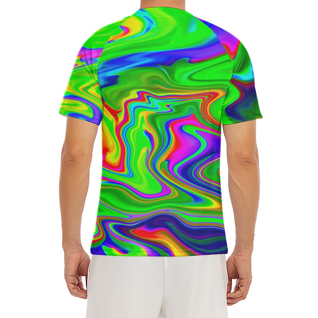 Green Abstract Liquid Trippy Print Men's Short Sleeve Rash Guard