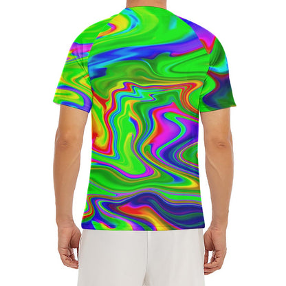 Green Abstract Liquid Trippy Print Men's Short Sleeve Rash Guard