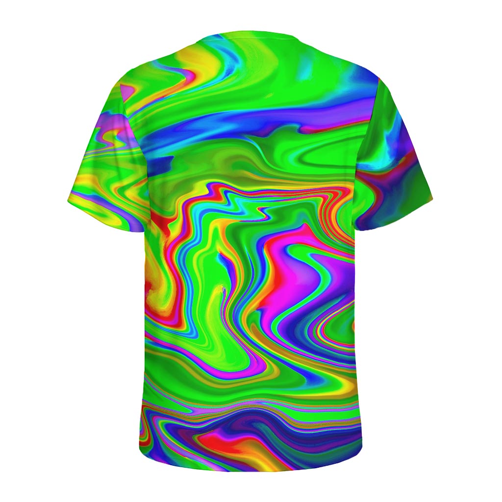 Green Abstract Liquid Trippy Print Men's Sports T-Shirt