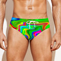 Green Abstract Liquid Trippy Print Men's Swim Briefs
