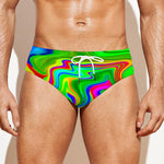 Green Abstract Liquid Trippy Print Men's Swim Briefs