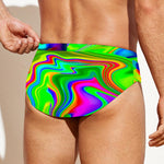 Green Abstract Liquid Trippy Print Men's Swim Briefs