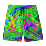 Green Abstract Liquid Trippy Print Men's Swim Trunks