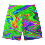 Green Abstract Liquid Trippy Print Men's Swim Trunks