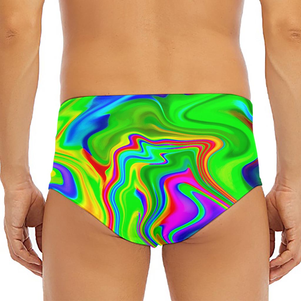 Green Abstract Liquid Trippy Print Men's Triangle Swim Briefs