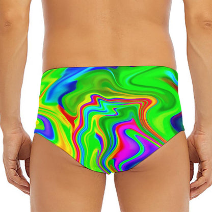 Green Abstract Liquid Trippy Print Men's Triangle Swim Briefs