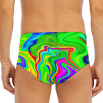 Green Abstract Liquid Trippy Print Men's Triangle Swim Briefs