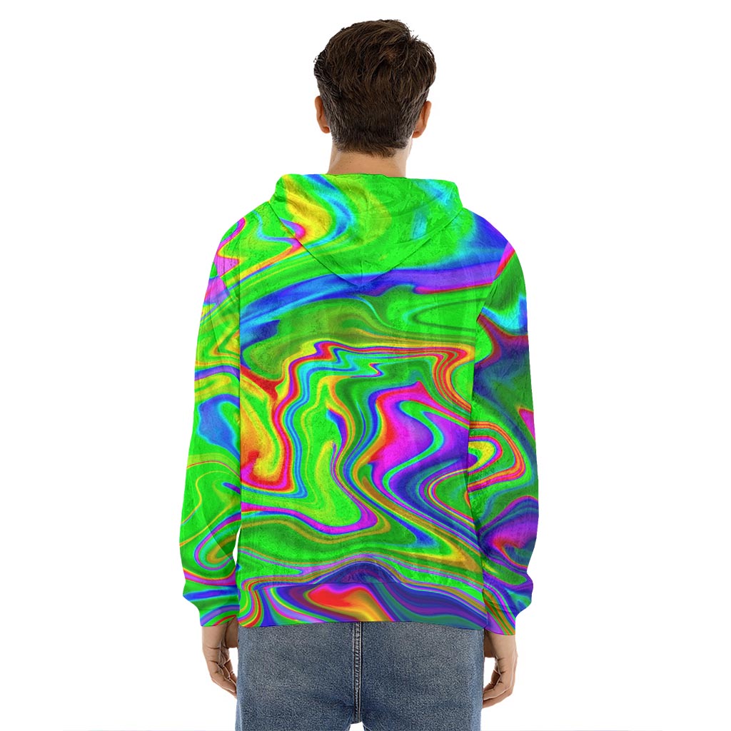 Green Abstract Liquid Trippy Print Men's Velvet Pullover Hoodie