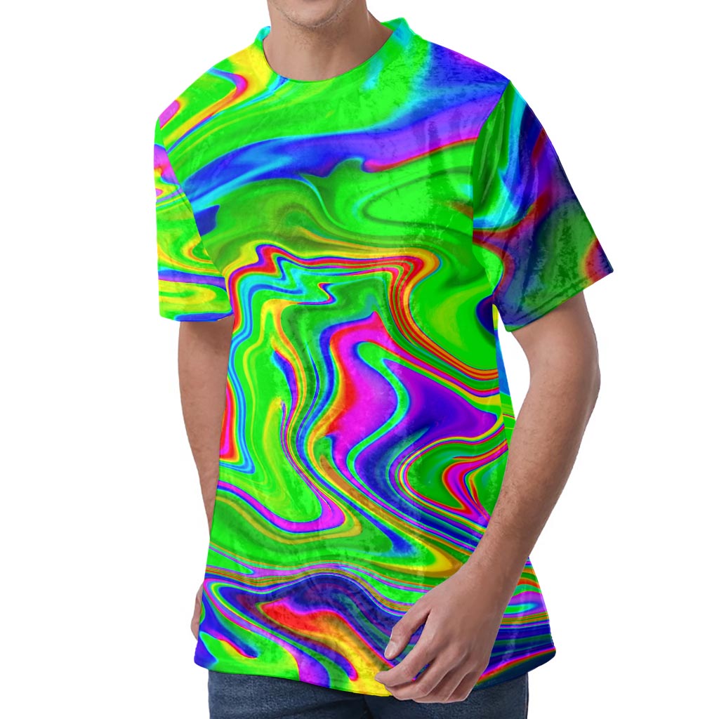 Green Abstract Liquid Trippy Print Men's Velvet T-Shirt