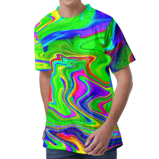 Green Abstract Liquid Trippy Print Men's Velvet T-Shirt