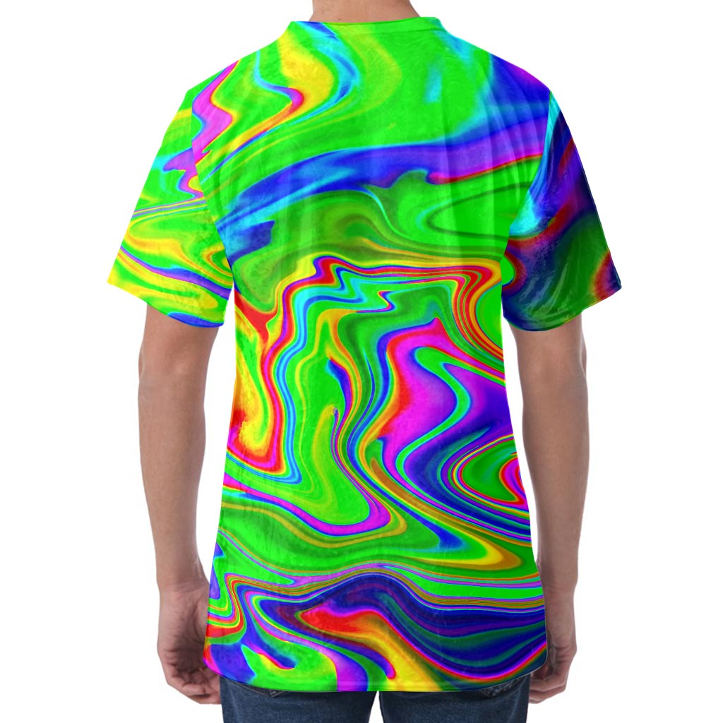 Green Abstract Liquid Trippy Print Men's Velvet T-Shirt