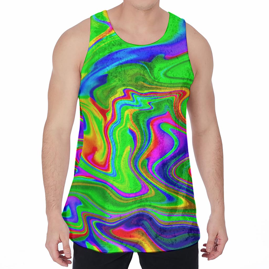 Green Abstract Liquid Trippy Print Men's Velvet Tank Top