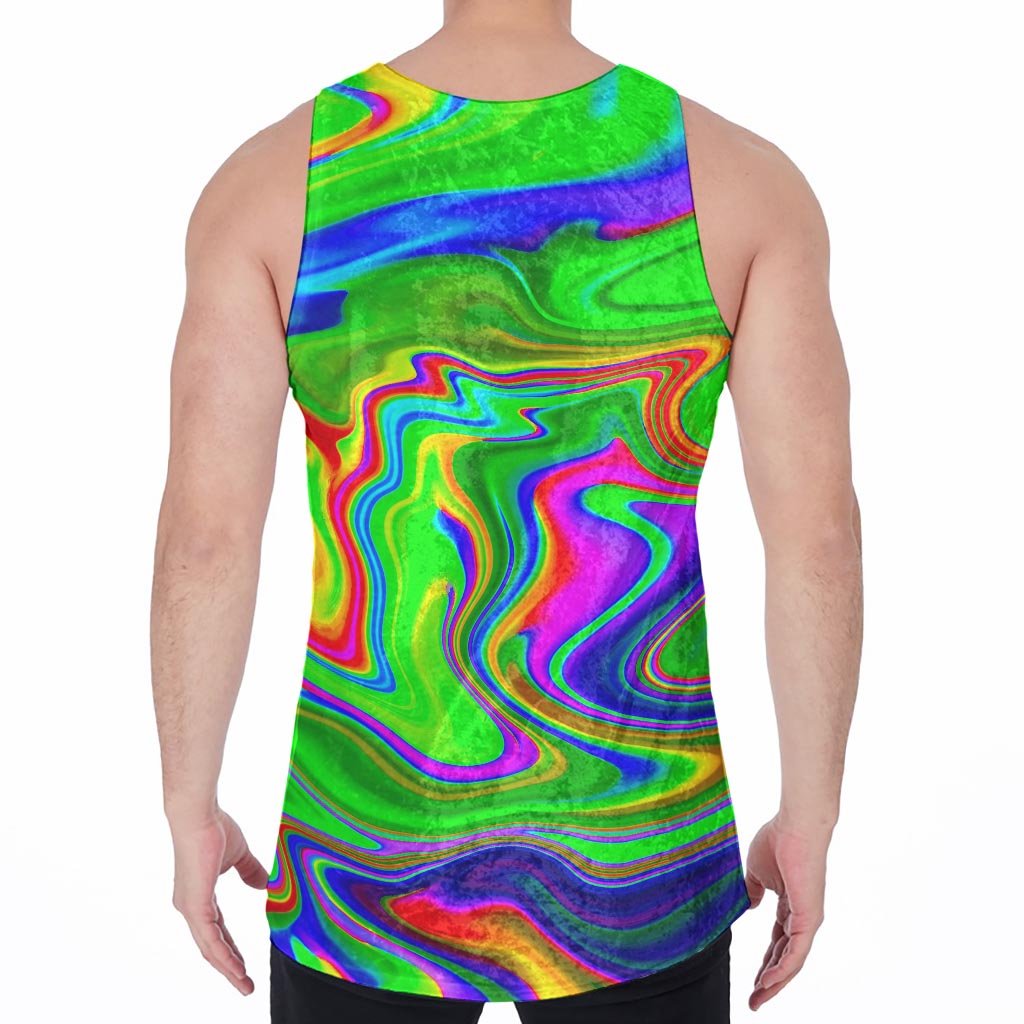 Green Abstract Liquid Trippy Print Men's Velvet Tank Top