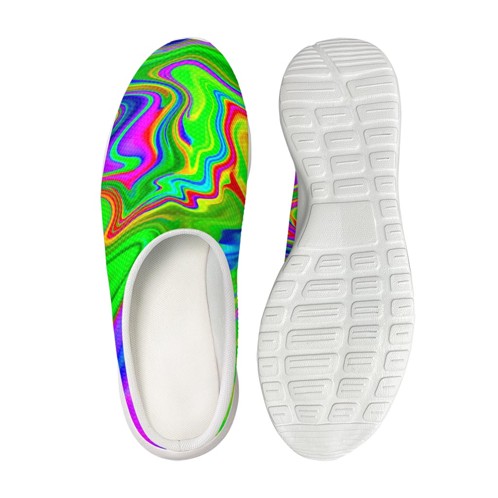 Green Abstract Liquid Trippy Print Mesh Casual Shoes