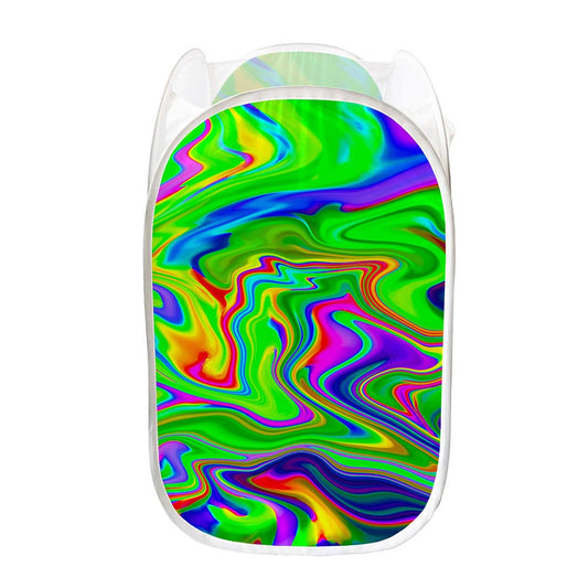 Green Abstract Liquid Trippy Print Mesh Laundry Hamper