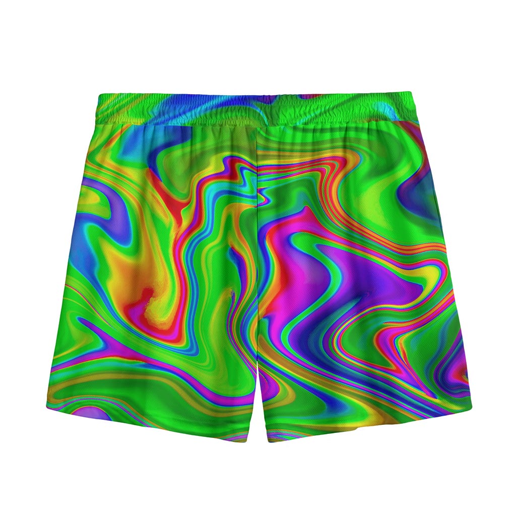 Green Abstract Liquid Trippy Print Mesh Shorts