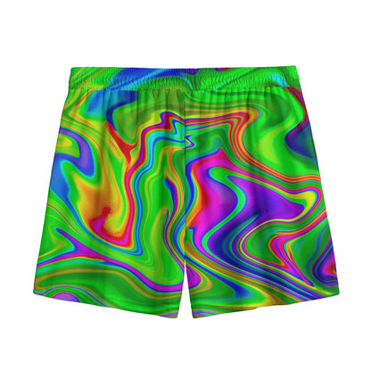 Green Abstract Liquid Trippy Print Mesh Shorts