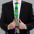 Green Abstract Liquid Trippy Print Necktie