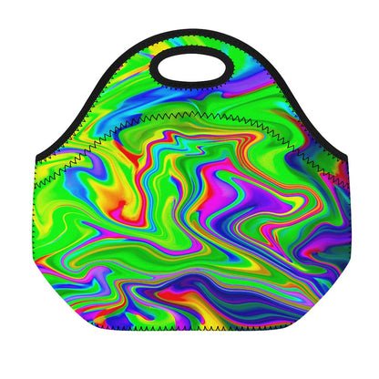 Green Abstract Liquid Trippy Print Neoprene Lunch Bag