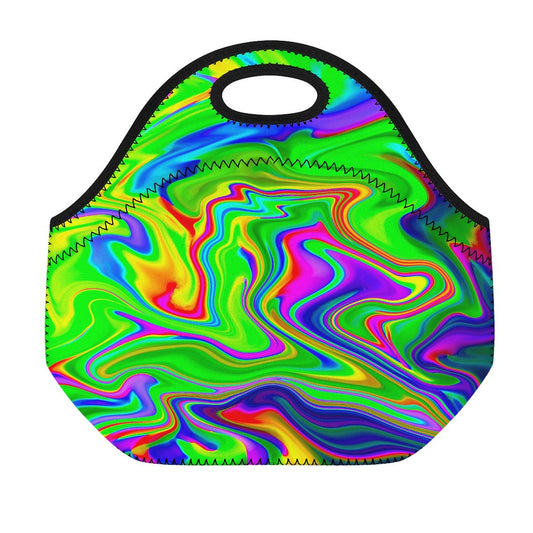 Green Abstract Liquid Trippy Print Neoprene Lunch Bag