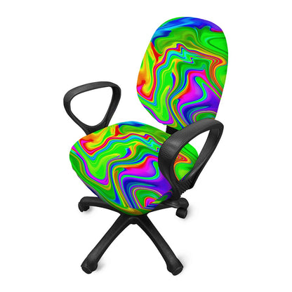 Green Abstract Liquid Trippy Print Office Chair Cover