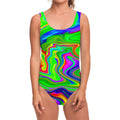 Green Abstract Liquid Trippy Print One Piece Swimsuit
