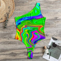 Green Abstract Liquid Trippy Print One Shoulder Bodysuit