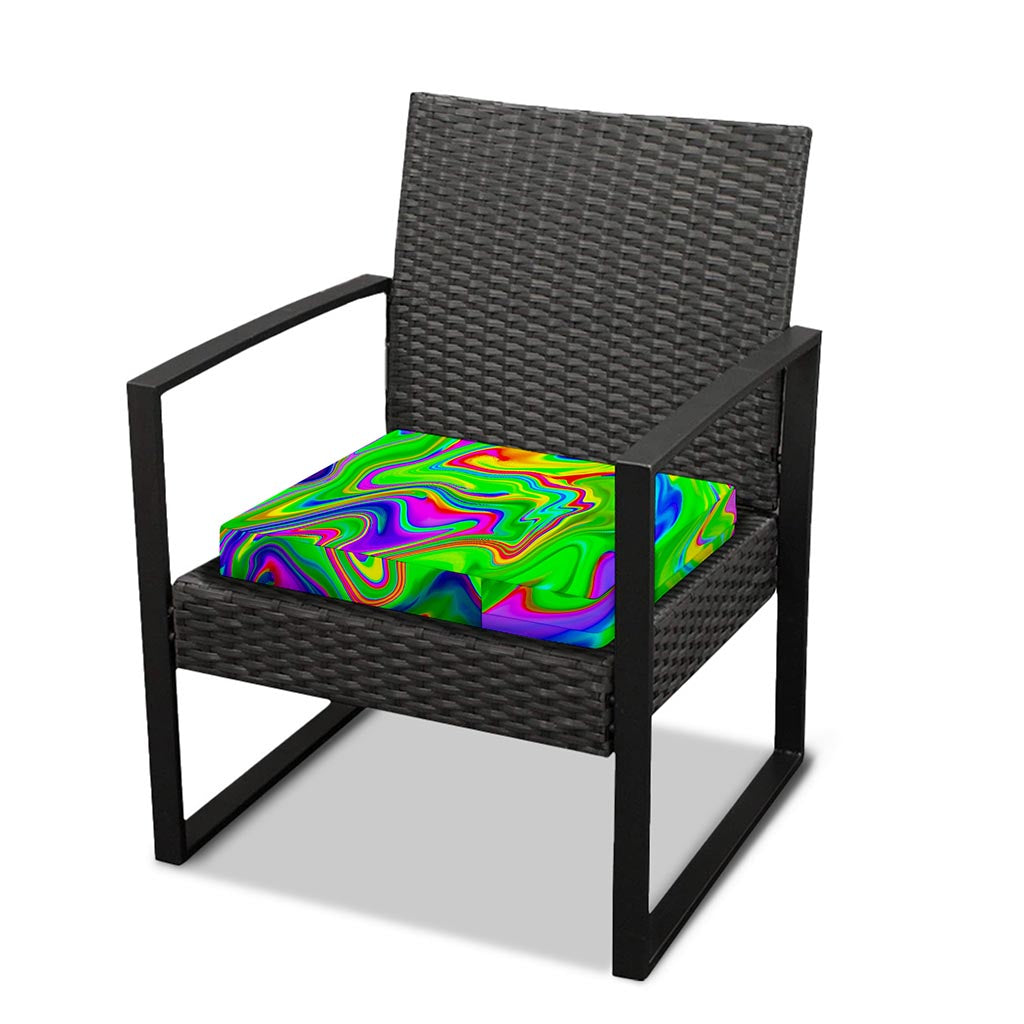 Green Abstract Liquid Trippy Print Outdoor Seat Cushion Cover