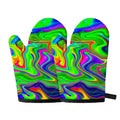 Green Abstract Liquid Trippy Print Oven Mitts