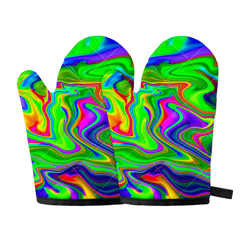 Green Abstract Liquid Trippy Print Oven Mitts