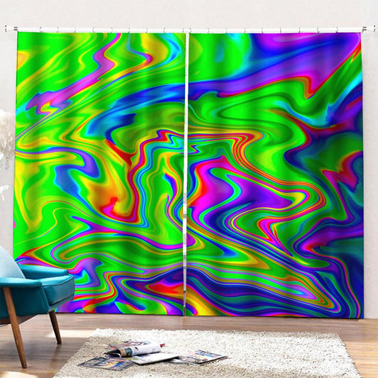 Green Abstract Liquid Trippy Print Pencil Pleat Curtains