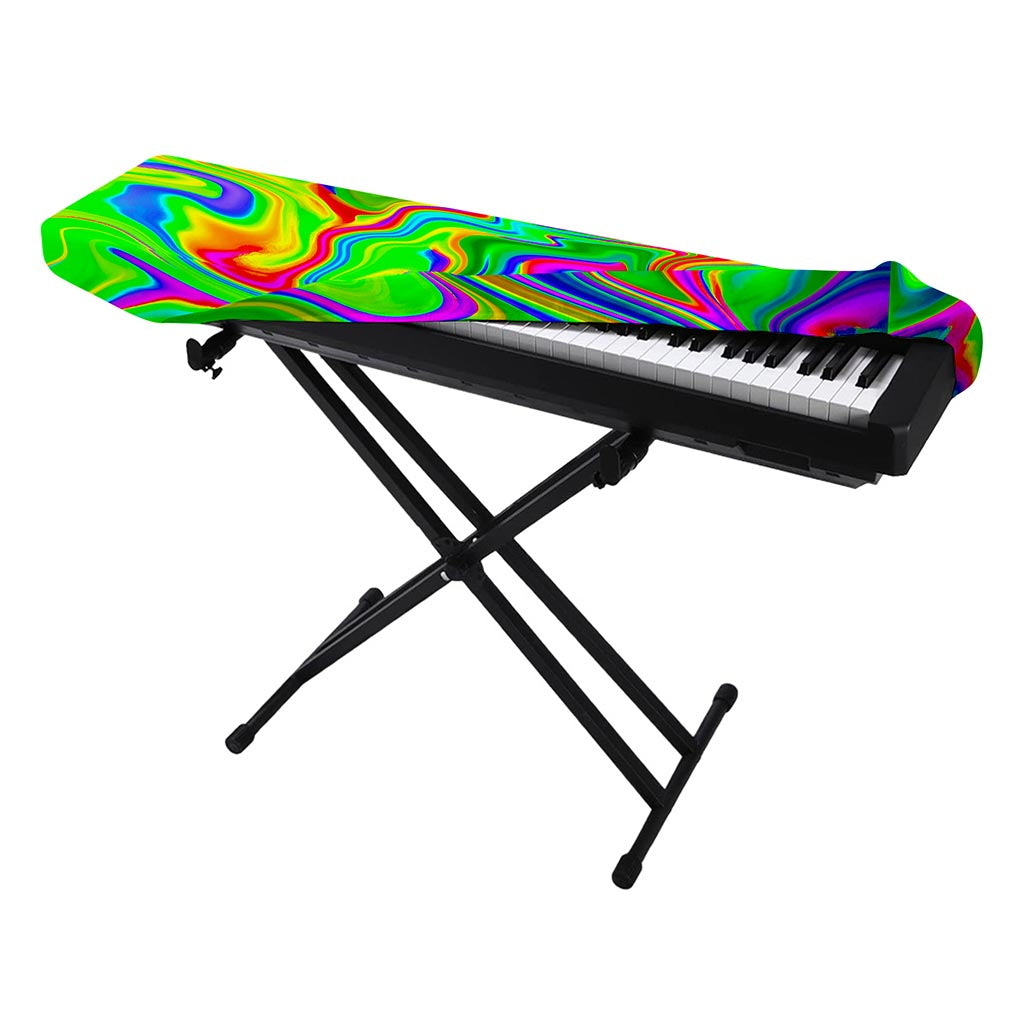 Green Abstract Liquid Trippy Print Piano Keyboard Cover