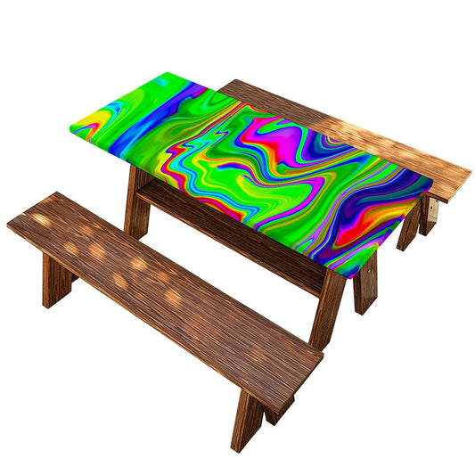 Green Abstract Liquid Trippy Print Picnic Table Cover