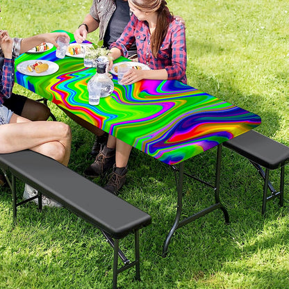 Green Abstract Liquid Trippy Print Picnic Table Cover