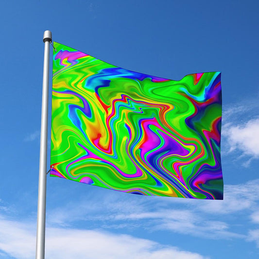 Green Abstract Liquid Trippy Print Polyester Flag