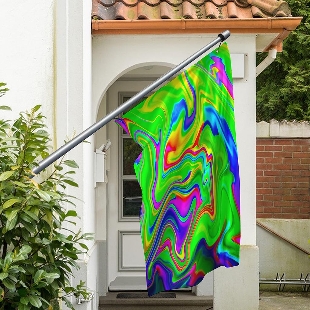Green Abstract Liquid Trippy Print Polyester Flag