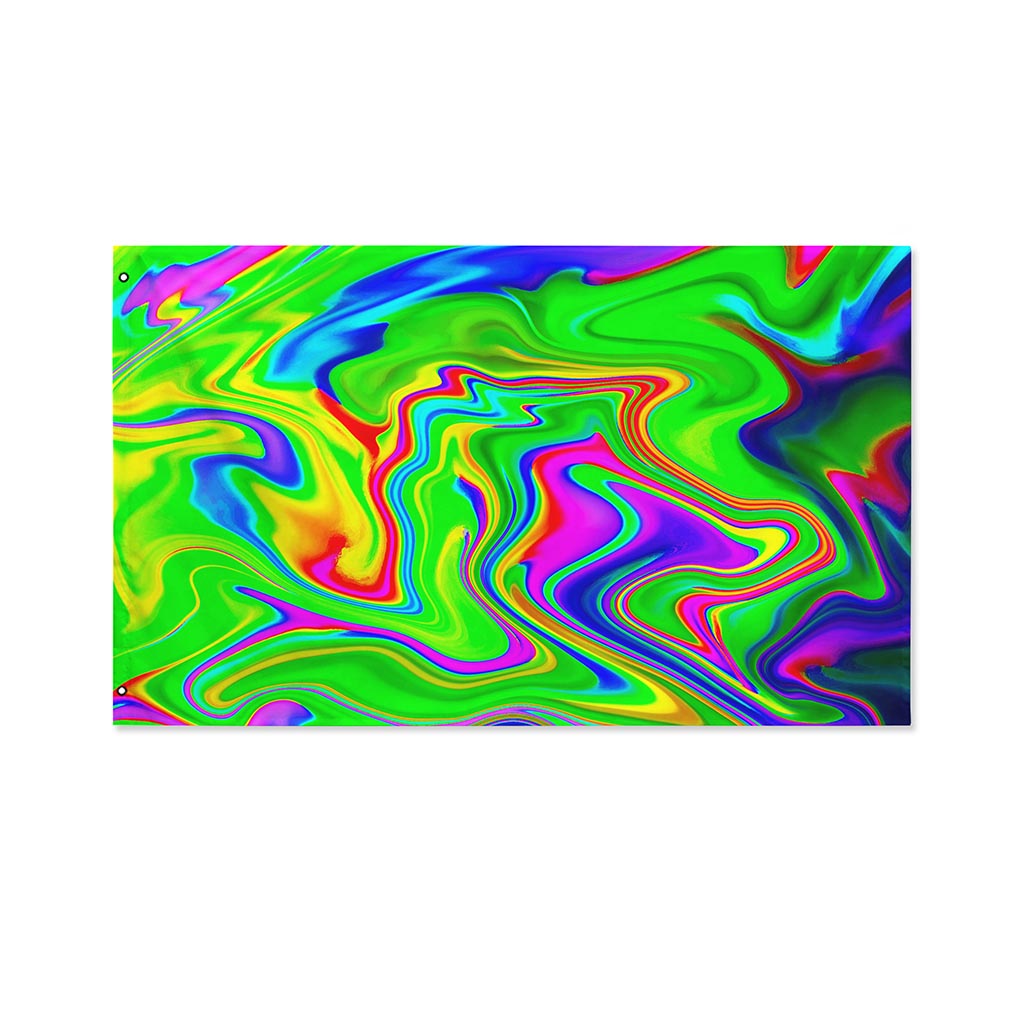 Green Abstract Liquid Trippy Print Polyester Flag