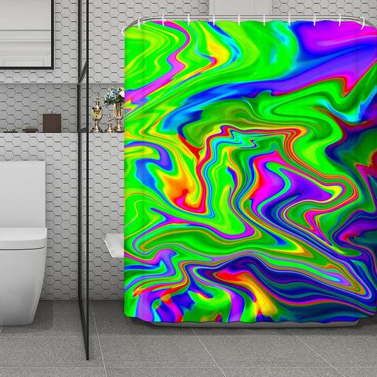 Green Abstract Liquid Trippy Print Polyester Shower Curtain