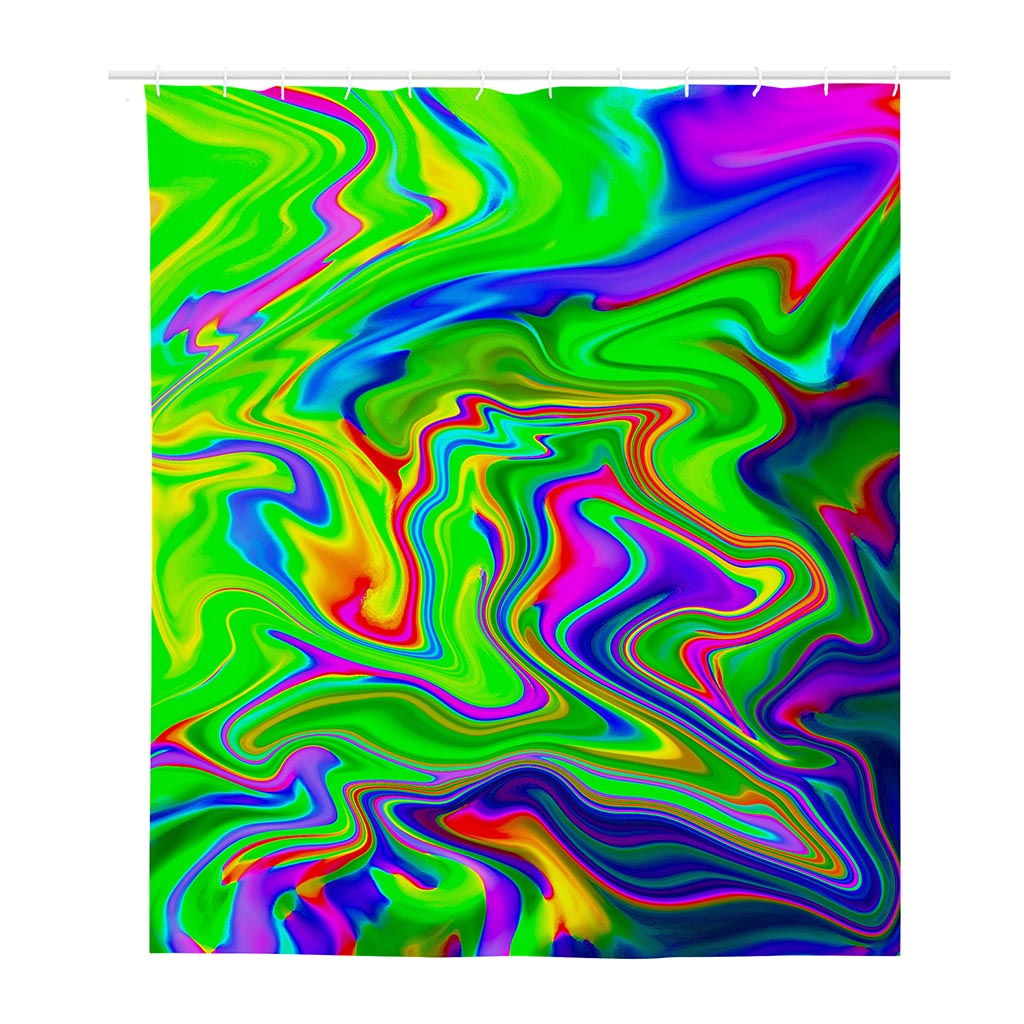 Green Abstract Liquid Trippy Print Polyester Shower Curtain