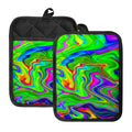Green Abstract Liquid Trippy Print Pot Holders With Pocket