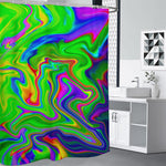 Green Abstract Liquid Trippy Print Premium Shower Curtain