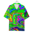 Green Abstract Liquid Trippy Print Rayon Hawaiian Shirt
